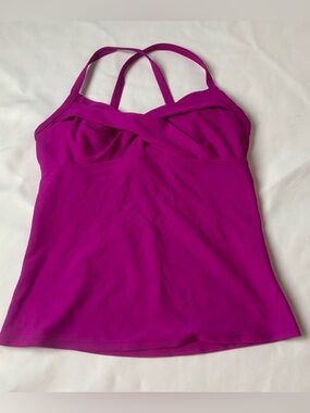 Athleta Twisted Up Knot Tankini Top Cross Strap Back Purple/Pink  Size 34B/C